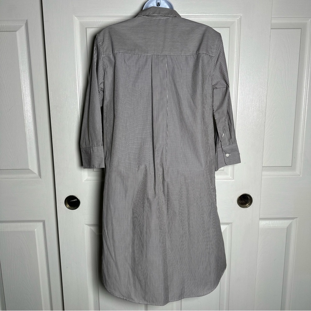 Uniqlo Women’s XSmall Brown Shirt Dress Oversize 100% Cotton Pinstripe Office - Picture 2 of 14